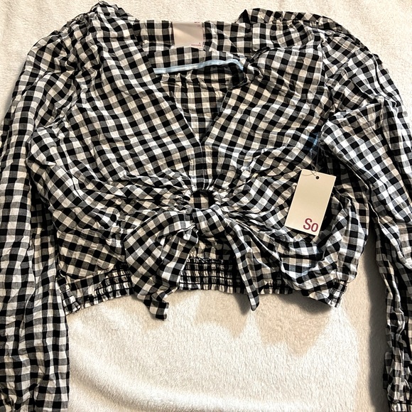 Long sleeve gingham top - Picture 1 of 4